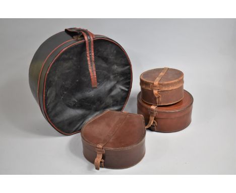 A Vintage Hat Box and Three Leather Collar Boxes 