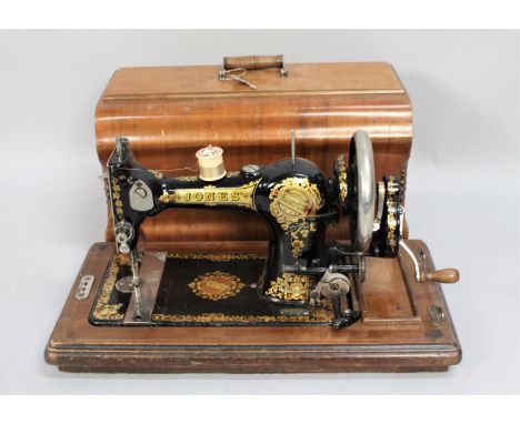 A Vintage Cased Jones Manual Sewing Machine 