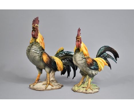 Two Glazed Ceramic Studies of Cockerels, 28cm and 23cm high 