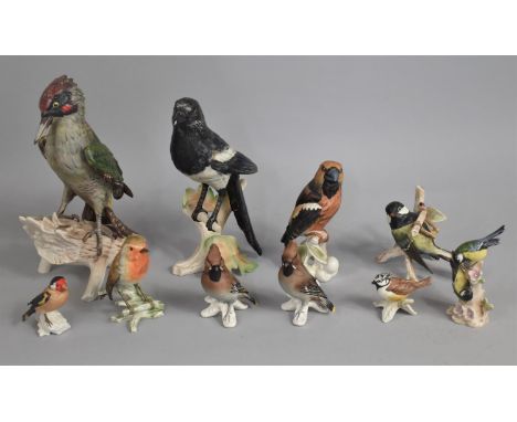A Collection of Various Goebel Bird Ornaments, Woodpecker, Robin, Blue Tits Etc (Condition Issues) 
