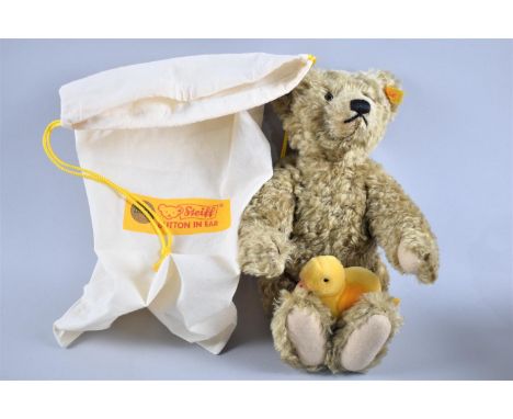 A Steiff Growler Teddy Bear in Pale Gold Plush Together with a Steiff Duck 