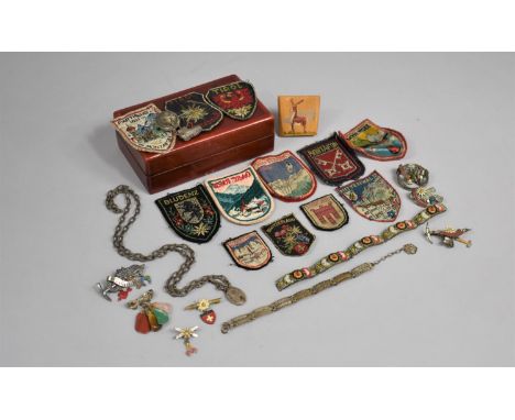 A Collection of Various Vintage Souvenir White Metal Brooches, Micromosaic Bracelet (Condition Issues), Souvenir Patches etc 