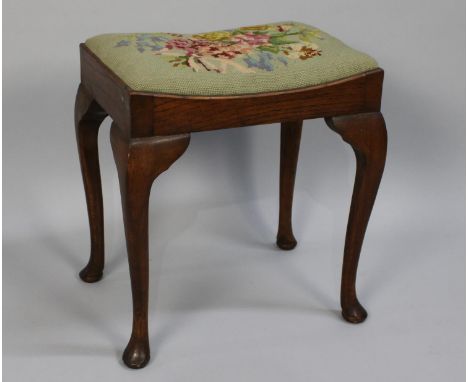 A Mid 20th Century Tapestry Topped Oak Framed Dressing Table Stool, 44cms Long 