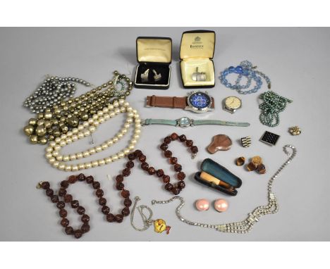 A Collection of Costume Jewellery to Comprise Necklaces etc Together with a Vintage Ingersoll 17 Jewel Wrist Watch 