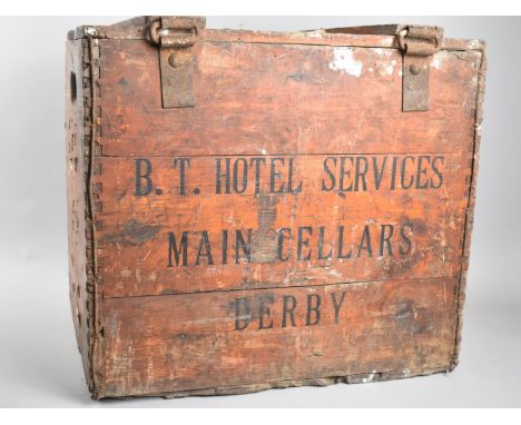 A Vintage BT Hotel Services Eight Bottle Crate for Main Cellars, Derby, 44cms Wide 