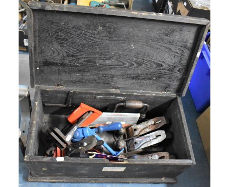 A Vintage Chest Containing Tools, Stanley Planes, Saw Etc 
