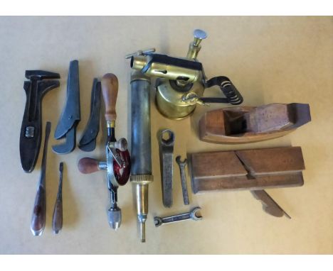 Motoring Tools A box of hand-tools from the back of the garage, and including two 'Perfect' screwdrivers, large adjustable sp
