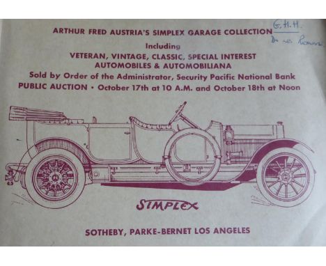 Parke-Bernet Galleries Inc.  Veteran &amp; Vintage Motorcar Auction Sales. 35 rare landscape-style American illustrated catal