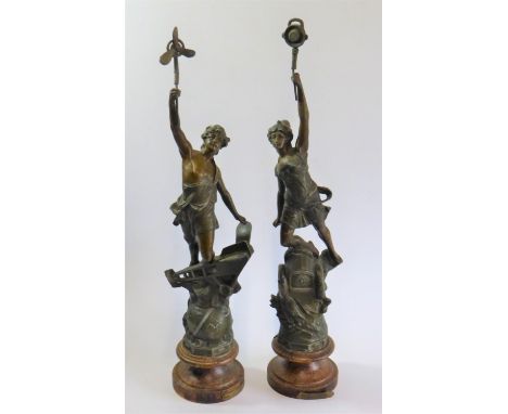 Aeroplane &amp; Automobile Dating circa 1912, two French garnitures, depicting the Gods (Goddesses) of travel in the modern w