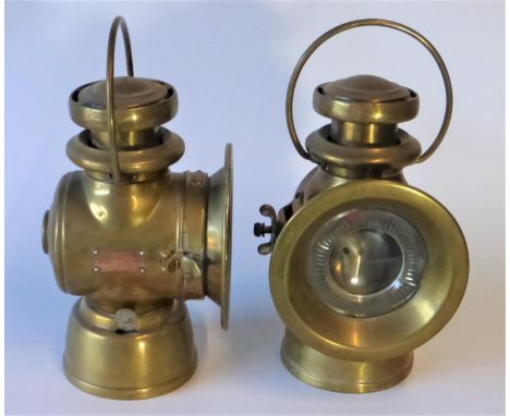 A c1910 Sided-Pair of Lucas 726 Side Lamps A rare pair of oil-powered lamps with double convex condenser lens with cut glass 