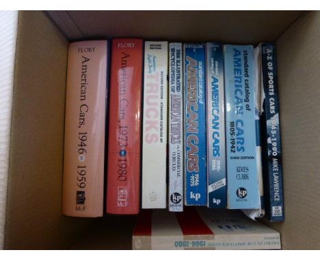 American Car Catalogues Kimes Clark, Flory Jr, etcetera, Also, a further box of large hardbound books referencing the America