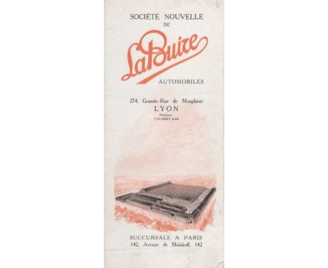 1923 La Buire of Lyon A cord-tied 16pp landscape-format brochure with two-tone images of coachwork with prices and specificat