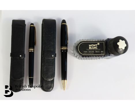 Mont Blanc pens, including a Meisterstuck ink pen nr 161, clip band serial nr YG1262LL5 presented in a leather pouch together