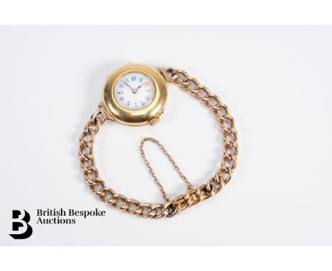 Ladies 18ct yellow gold cocktail wrist watch, having a white enamel face with roman numerals, face measures 16mm on a 15ct ye