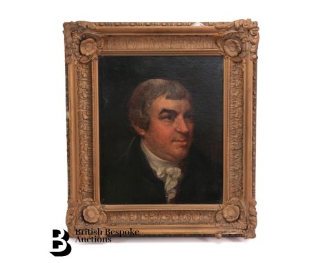 19th century oil on board, portrait of a gentleman, unsigned, approx 35w x 41 h cms, framed.&nbsp;