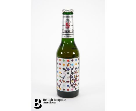 Damien Hirst (b.1965 - ), Becks Beer bottle, offset lithograph 'Opium spot design is signed in ink with a sketch of his famou