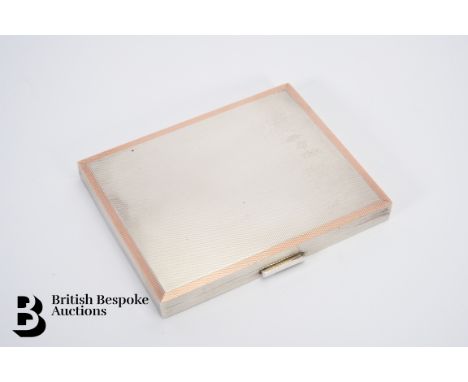 Silver cigarette/card case, Birmingham hallmark, dated 1945, mm WHC, approx 175 gms, with engine-turned decoration heightened