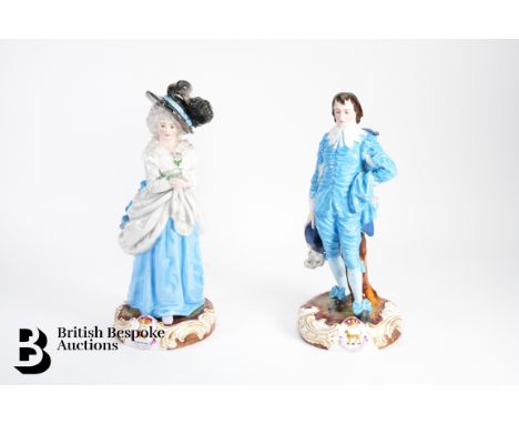 A pair of 19th century Charenton porcelain portrait figures after Thomas Gainsborough, portraying the Duchess of Devonshire a