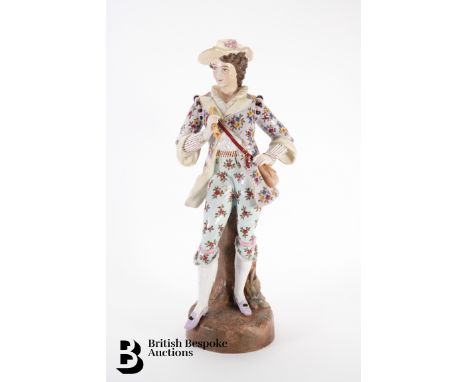 Large Continental porcelain figure, huntsman playing the flute, incised marks to base nr 1243&nbsp; approx 44 cms h.&nbsp;
