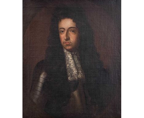 Follower of Willem Wissing (1656-1687) DutchPortrait of William III, half length, standing, wearing an armoured breast plate,