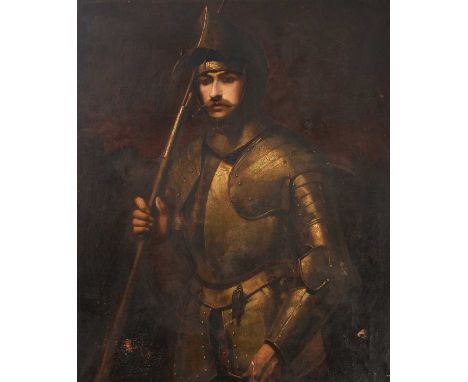 Follower of Rembrandt (1606-1669) DutchA portrait of a man wearing armour and holding a staff, three-quarter length standingO