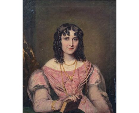 * Frederick (19th century)Portrait of a young lady, head and shoulders, seated, wearing a pink dress and holding a bookSigned