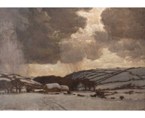 Ernest Procter ARA (1885-1935)"Passing Snow Storm"Inscribed to artist's label verso, oil on canvas, 176cm by 245cm (unframed)