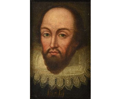 English School (Late 17th/ early 18th century)Portrait of a man, thought to be William ShakespeareOil on panel, possibly canv