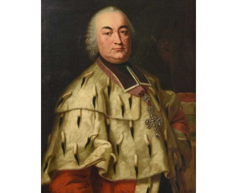 Continental School (19th century)Portrait of a nobleman priest, standing, half-length, wearing a pectoral cross over a fur mo