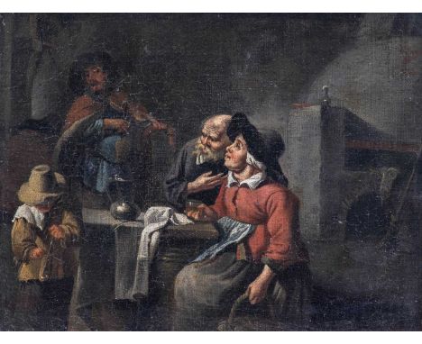 Follower of Andries Both (1608-1641) Dutch Tavern scene with music makersOil on canvas, 25cm by 32cm Old reline, cleaned and 