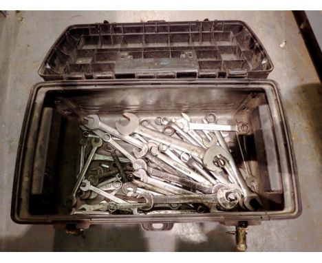 Toolbox containing mixed spanners including Britool. Not available for in-house P&amp;P 