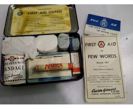 1957 RAC motorists first aid tin complete unused contents. UK P&amp;P Group 1 (£16+VAT for the first lot and £2+VAT for subse