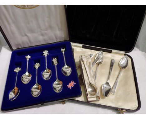 Set of six 1981 Royal Wedding silver plated teaspoons and a hallmarked silver spoon with cat finial. UK P&amp;P Group 1 (£16+