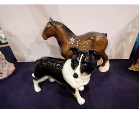 Beswick carthorse and a ceramic Collie, largest H: 20 cm. UK P&amp;P Group 2 (£20+VAT for the first lot and £4+VAT for subseq