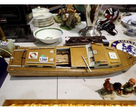 Hand made wooden model motorboat. Not available for in-house P&amp;P 