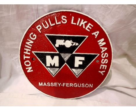 Cast iron Massey Ferguson plaque, D: 25 cm. UK P&amp;P Group 1 (£16+VAT for the first lot and £2+VAT for subsequent lots) 