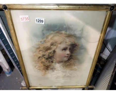 Victorian framed print of a young girl. Not available for in-house P&amp;P 