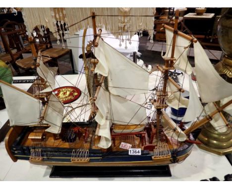 Wooden model of the HMS Endeavour, L: 70 cm. Not available for in-house P&amp;P 