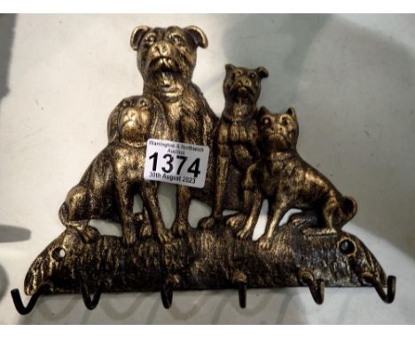 Bronzed cast iron dog key holder, W: 20 cm. UK P&amp;P Group 1 (£16+VAT for the first lot and £2+VAT for subsequent lots) 