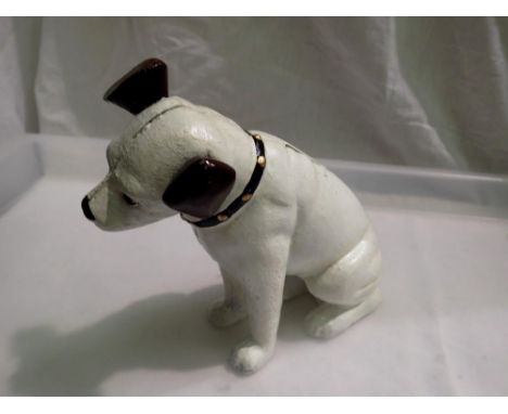 Cast iron Nipper the HMV dog money box, H: 15 cm. UK P&amp;P Group 1 (£16+VAT for the first lot and £2+VAT for subsequent lot