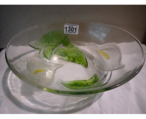 French made glass bowl with Lillies. UK P&amp;P Group 3 (£30+VAT for the first lot and £8+VAT for subsequent lots) 