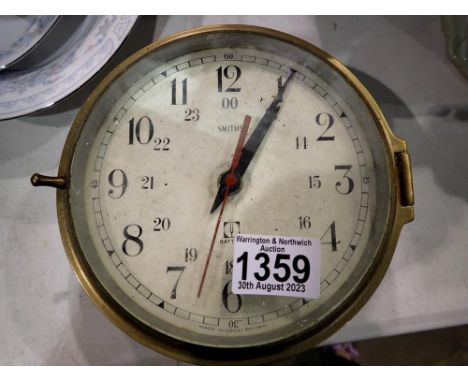 Smiths brass bulkhead clock. Not available for in-house P&amp;P 