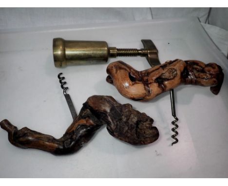 Three mixed corkscrews. UK P&amp;P Group 1 (£16+VAT for the first lot and £2+VAT for subsequent lots) 