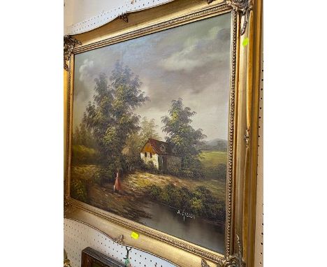 A gilt framed oil on canvas, signed Gibson