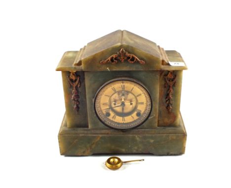 A green Onyx and gilt metal Ansonia striking mantel clock