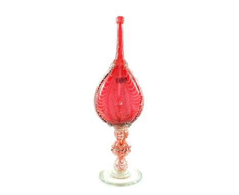 A 19th Century Nailsea pink and white bellows vase (light repair), height 22"