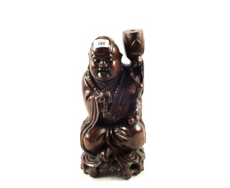 A Chinese carved hardwood seated Buddha table lamp, height 15"