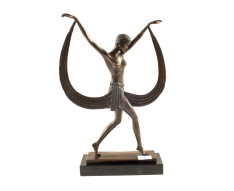 An Art Deco style bronzed figure of a scarf dancer
