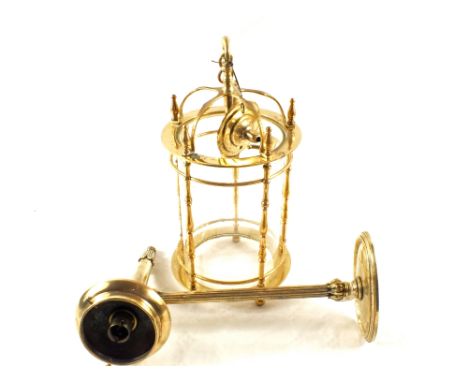 A circular Brass hall lantern and a wall light