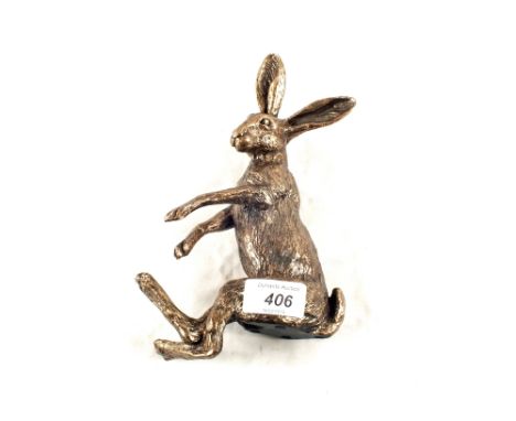 A bronzed figure of a shelf sitting Hare, 9" tall